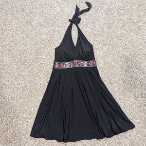 Y2K Beaded Halter Top Pleated Dress Black Size 2